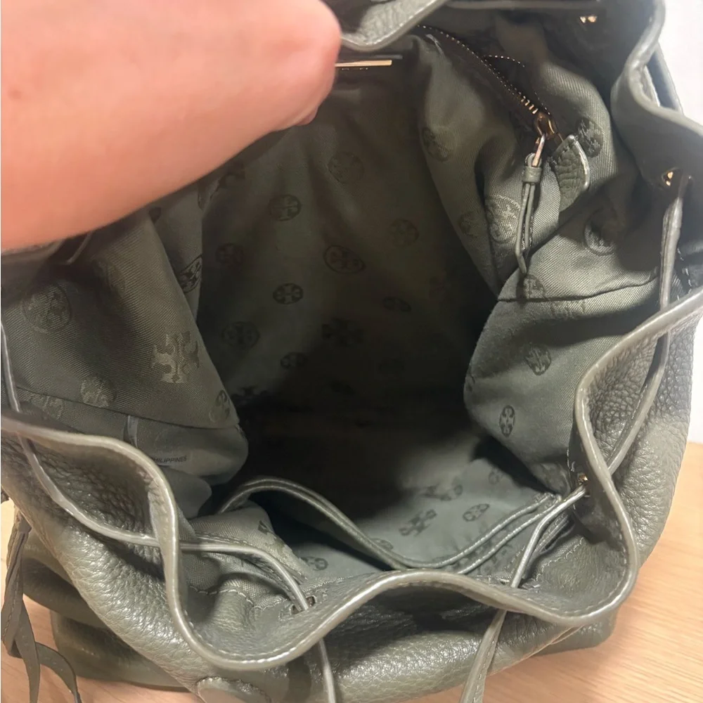 Tory Burch olive green midi-size leather backpack